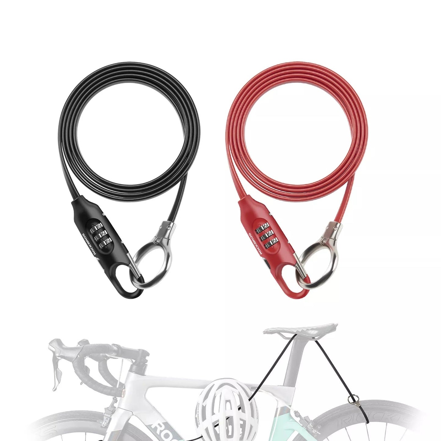 ROCKBROS bloqueio de cabo de bicicleta 150 cm com código numérico anti-roubo para bicicleta scooter carrinho de bebê vermelho/preto