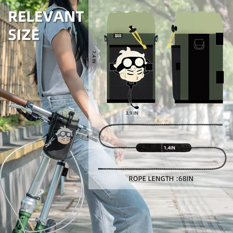 ROCKBROS Bolsa para garrafa de bicicleta Guiador com garrafa de água com cordão de nylon