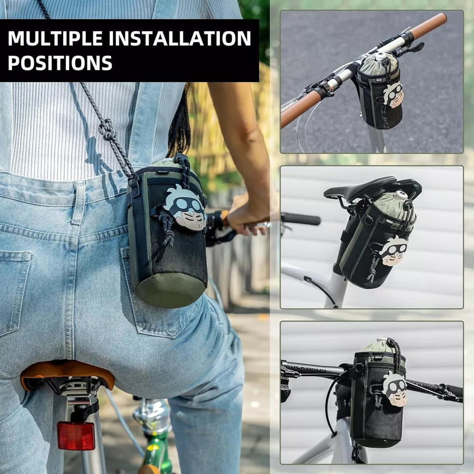 ROCKBROS Bolsa para garrafa de bicicleta Guiador com garrafa de água com cordão de nylon