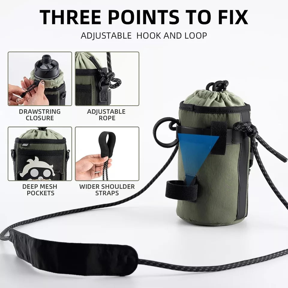 ROCKBROS Bolsa para garrafa de bicicleta Guiador com garrafa de água com cordão de nylon