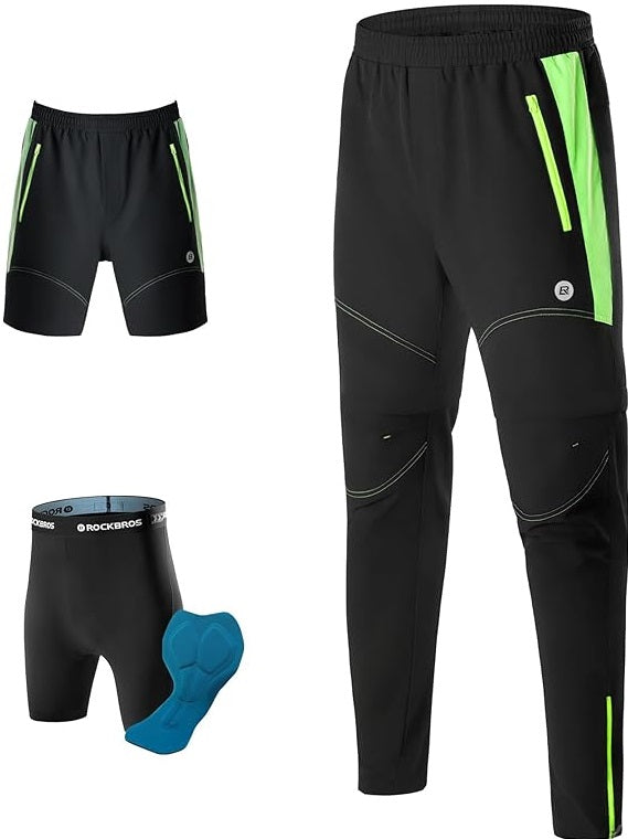 Calças de ciclismo ROCKBROS, calças esportivas removíveis de camada dupla, calças longas de ciclismo com assento acolchoado, calças de bicicleta acolchoadas, masculinas, bicicleta de estrada MTB respirável