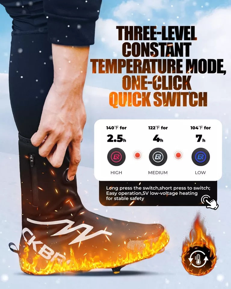 Capas para sapatos aquecidas ROCKBROS inverno quente com bateria de 5000mAh Capas térmicas para sapatos Capa térmica resistente à água e à prova de vento para bicicleta para mulheres/homens