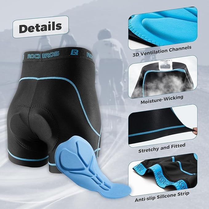 Shorts de ciclismo masculino ROCKBROS com acolchoamento de assento 4D respirável roupa íntima de ciclismo acolchoada roupa íntima curta elástica mtb bicicleta de estrada M-3XL