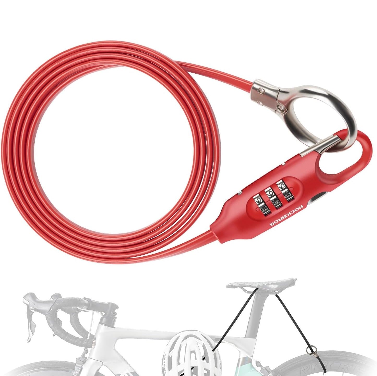 ROCKBROS bloqueio de cabo de bicicleta 150 cm com código numérico anti-roubo para bicicleta scooter carrinho de bebê vermelho/preto