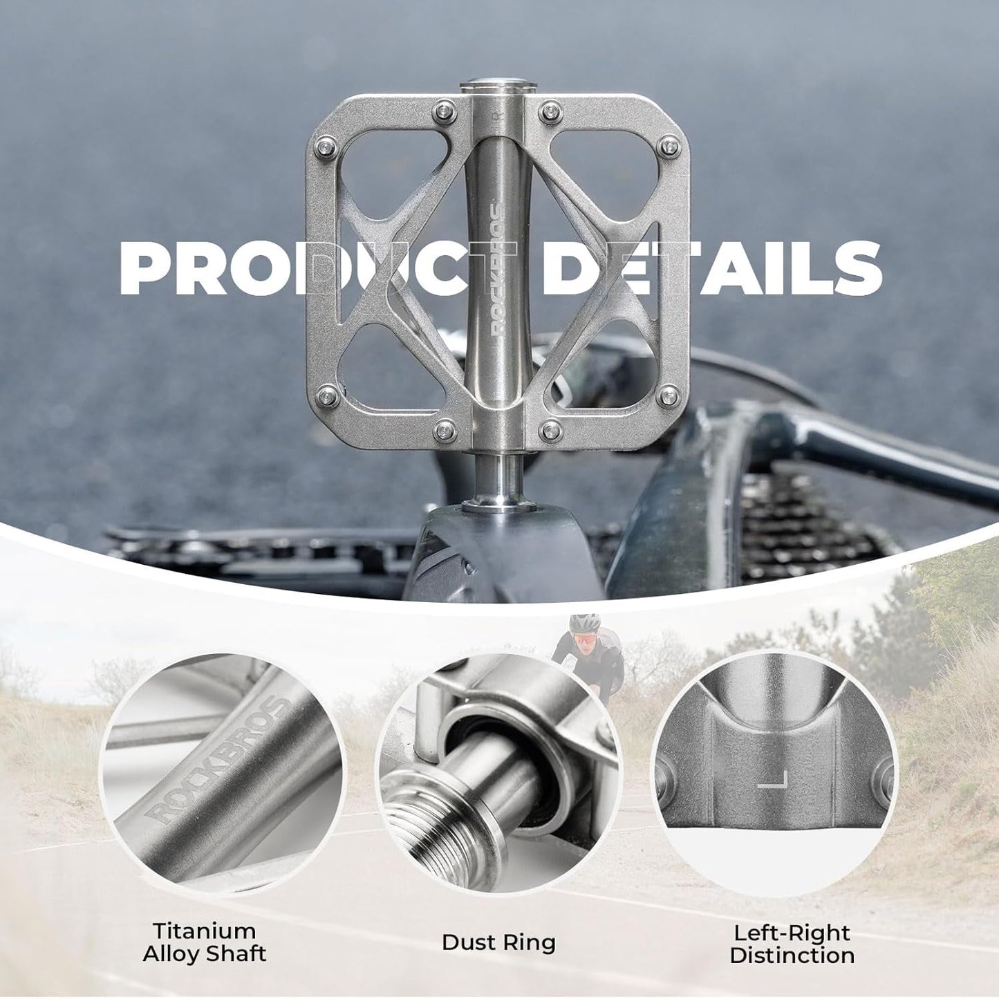 Rockbros pedais de bicicleta mountain bike feitos de liga de titânio 3 rolamentos mtb plataforma para mtb 250g luz