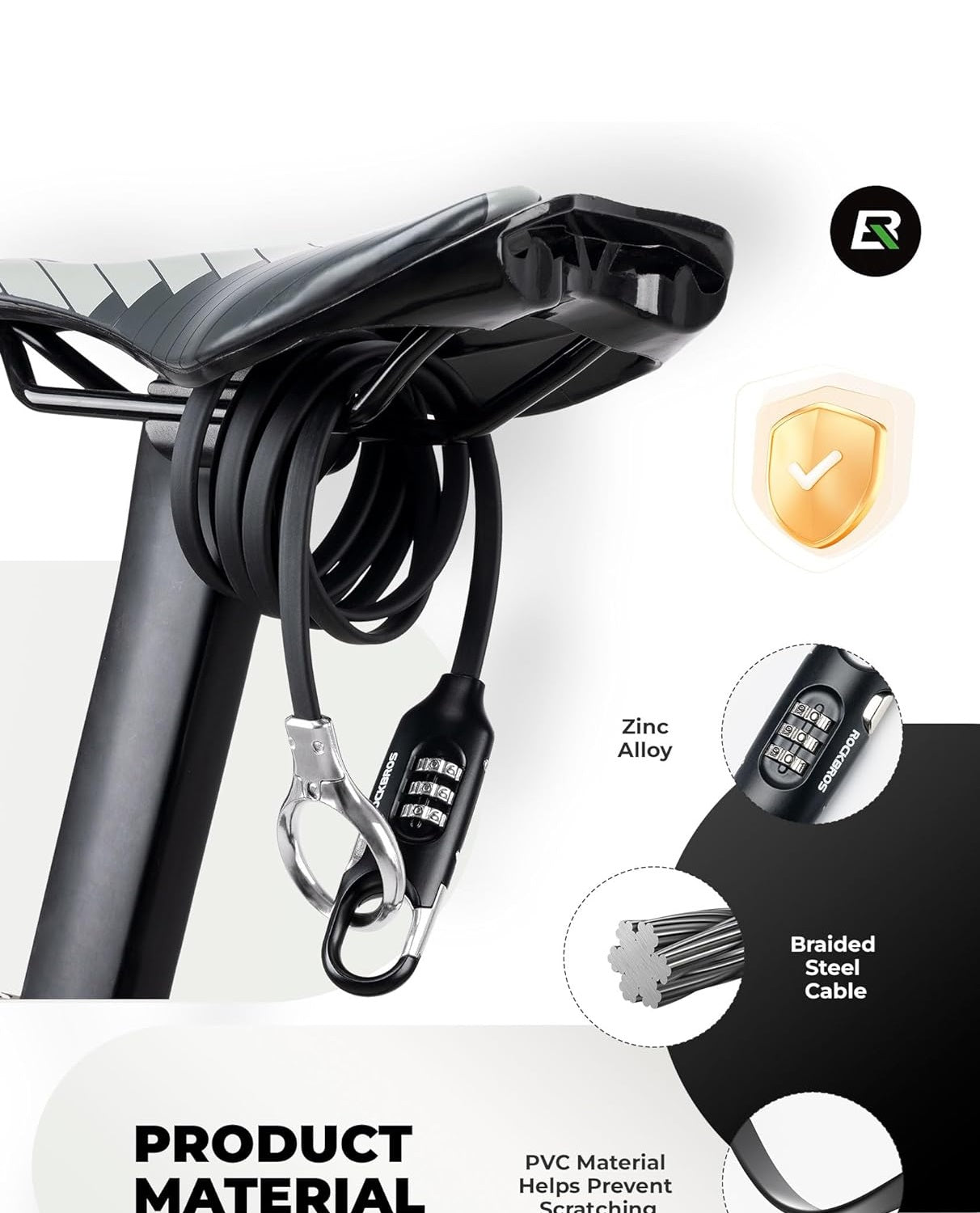 ROCKBROS bloqueio de cabo de bicicleta 150 cm com código numérico anti-roubo para bicicleta scooter carrinho de bebê vermelho/preto