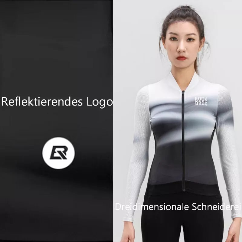 Camisa feminina de ciclismo ROCKBROS manga comprida cor gradiente MTB camisa de ciclismo respirável