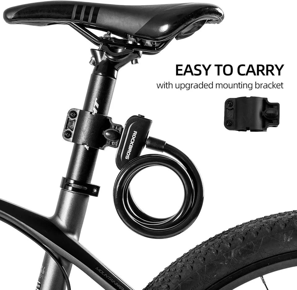ROCKBROS trava de bicicleta trava de cabo de bicicleta com suporte de montagem 2 chaves
