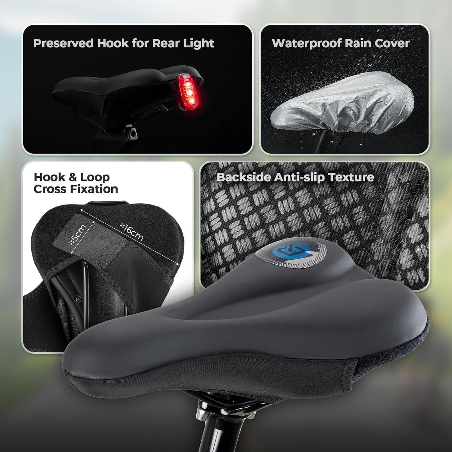 Capa de selim de gel ROCKBROS Capa de gel para selim de bicicleta assento de bicicleta acolchoado com protetor de selim à prova d'água para homens e mulheres 28 cm x 17,5 cm azul/vermelho