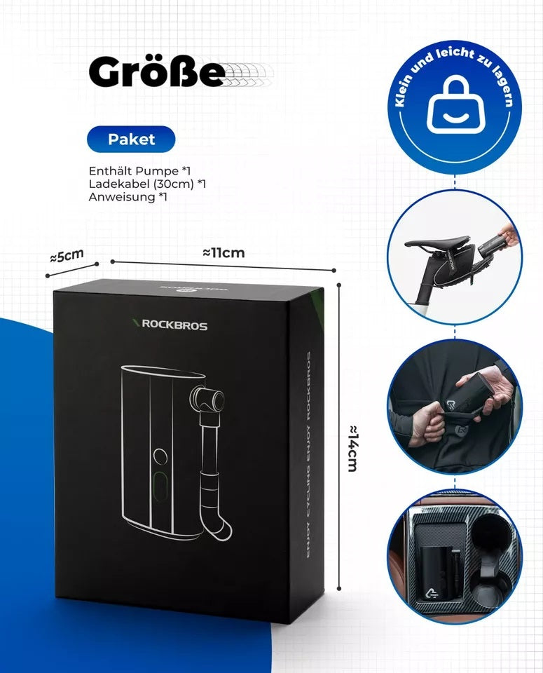 Bomba portátil para bicicleta ROCKBROS Bomba de ar elétrica 5000mAh 150PSI 380g
