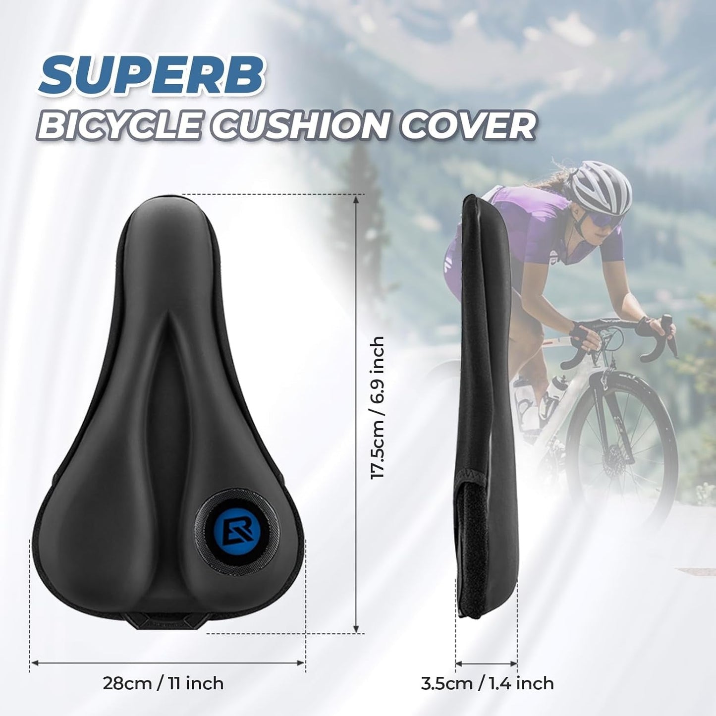 Capa de selim de gel ROCKBROS Capa de gel para selim de bicicleta assento de bicicleta acolchoado com protetor de selim à prova d'água para homens e mulheres 28 cm x 17,5 cm azul/vermelho