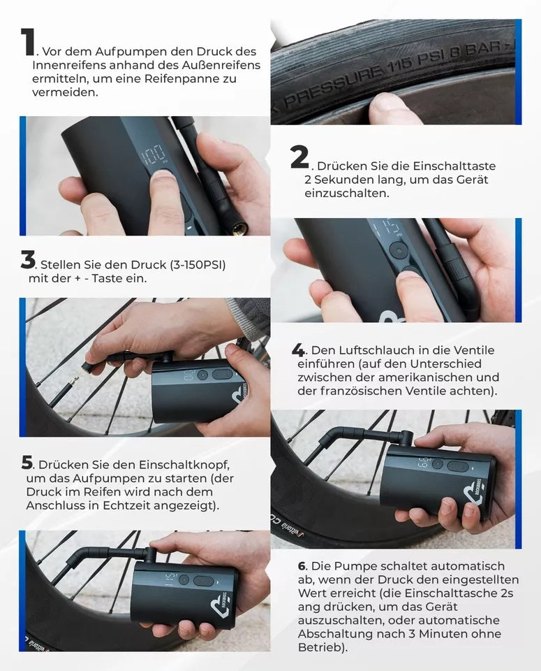 Bomba portátil para bicicleta ROCKBROS Bomba de ar elétrica 5000mAh 150PSI 380g