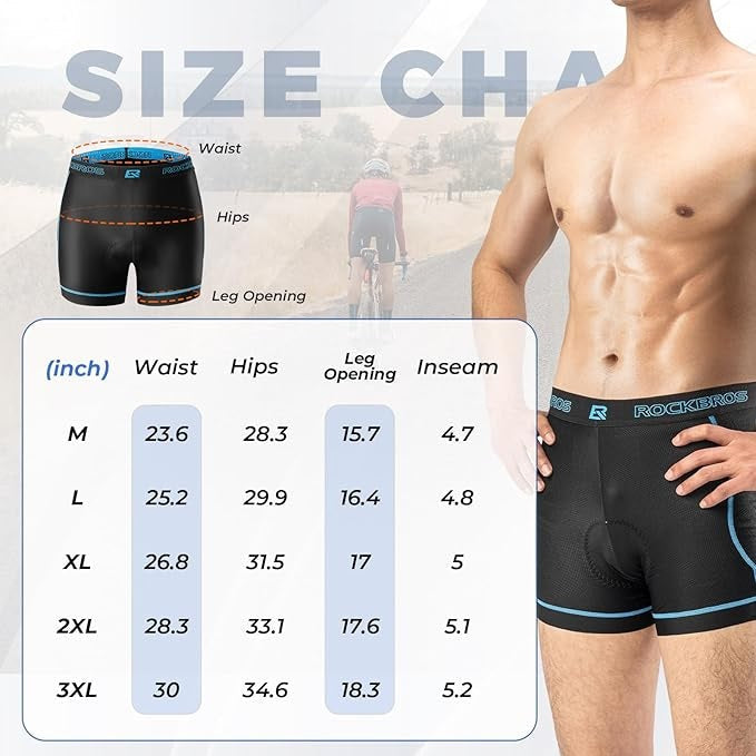 Shorts de ciclismo masculino ROCKBROS com acolchoamento de assento 4D respirável roupa íntima de ciclismo acolchoada roupa íntima curta elástica mtb bicicleta de estrada M-3XL