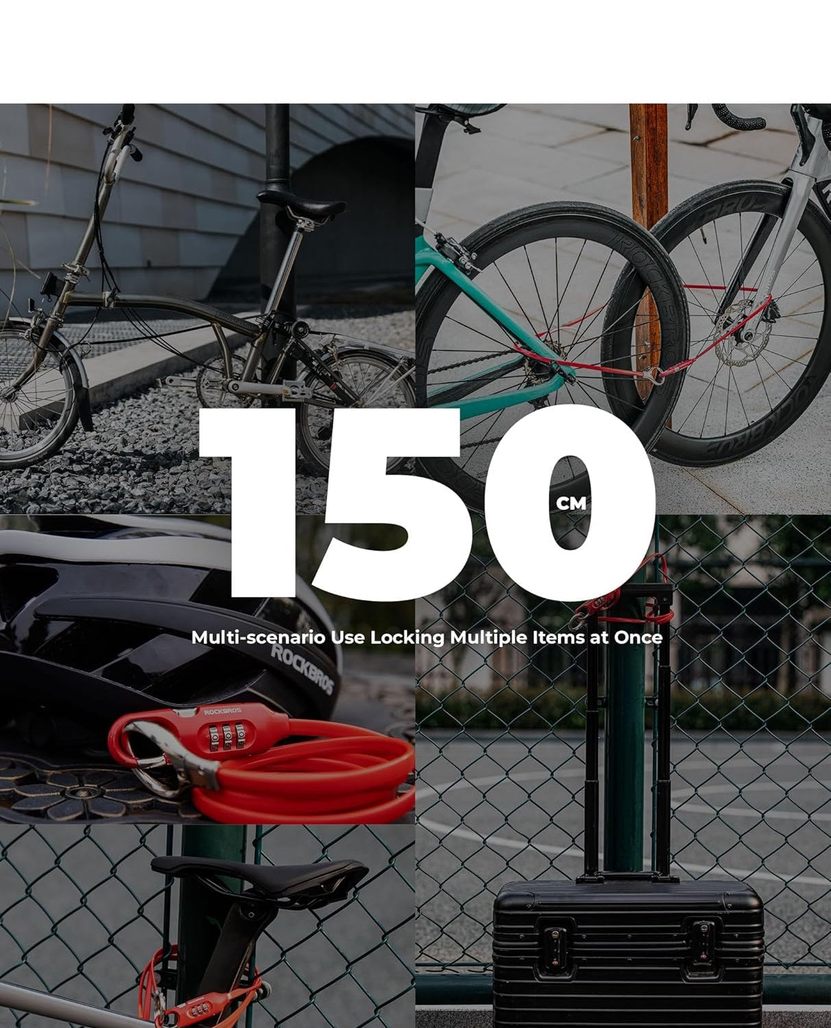 ROCKBROS bloqueio de cabo de bicicleta 150 cm com código numérico anti-roubo para bicicleta scooter carrinho de bebê vermelho/preto