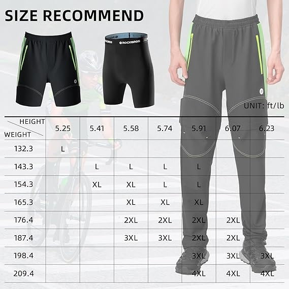 Calças de ciclismo ROCKBROS, calças esportivas removíveis de camada dupla, calças longas de ciclismo com assento acolchoado, calças de bicicleta acolchoadas, masculinas, bicicleta de estrada MTB respirável