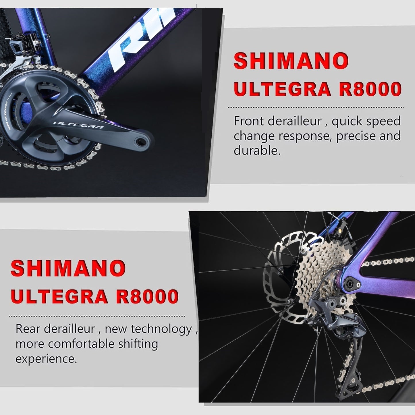 RINOS Bicicleta de estrada de carbono 700C Shimano Ultegra R8000 22 velocidades Odin5.0
