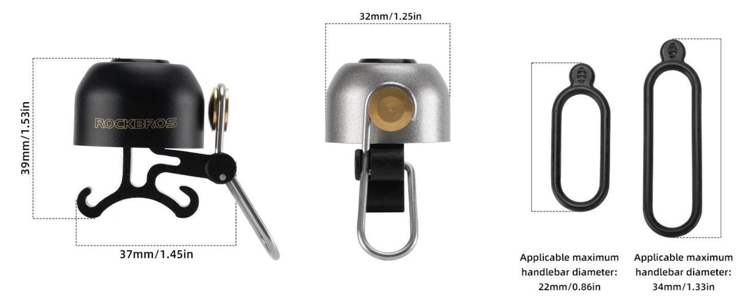 Rockbros sino de bicicleta guiador clássico, mountain bike retro sino de bicicleta sino alto sino de cobre de bicicleta para 22-34mm