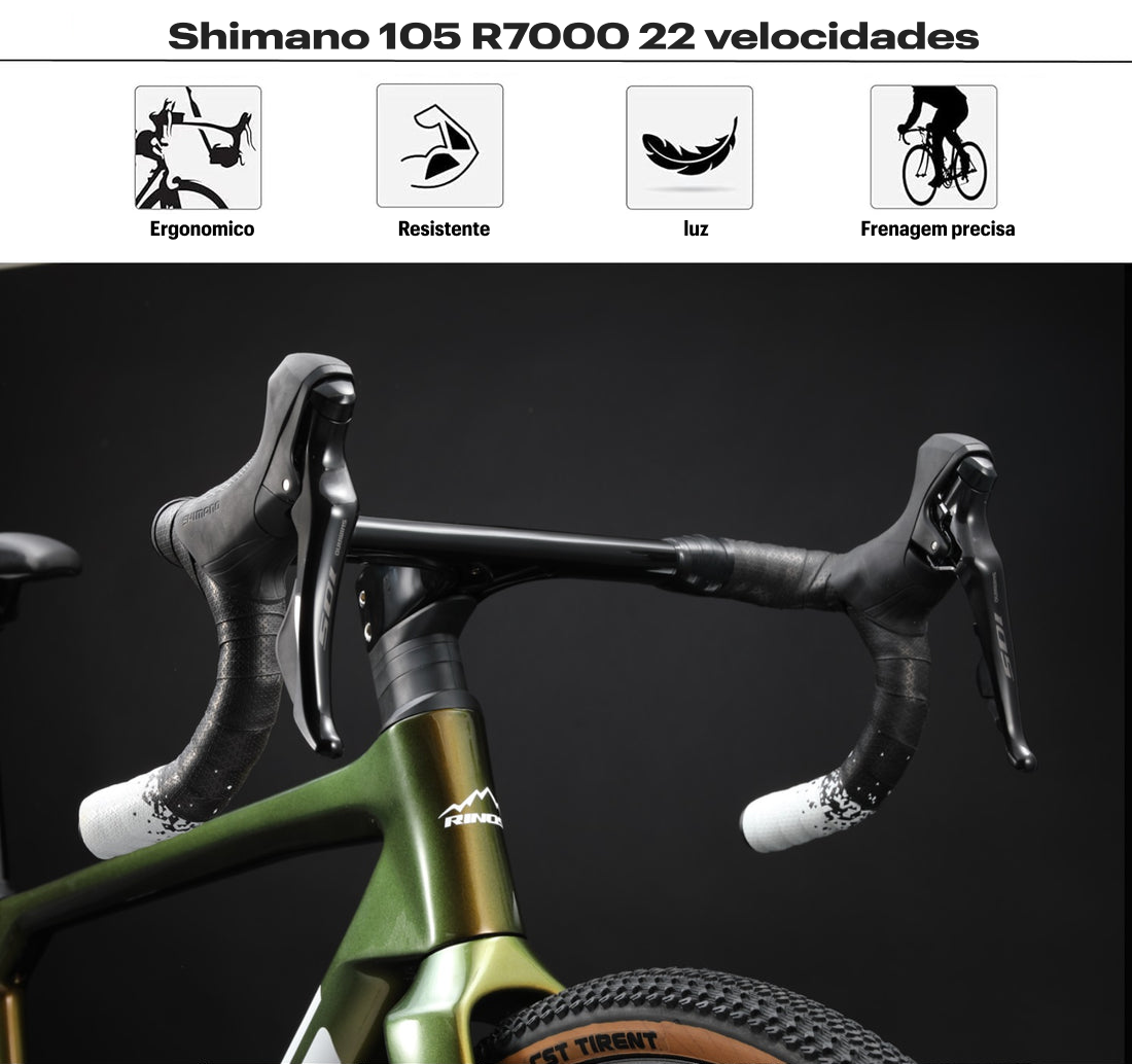 RINOS Bicicleta de estrada de carbono 700C Shimano 105 R7000 22 velocidades Odin3.0
