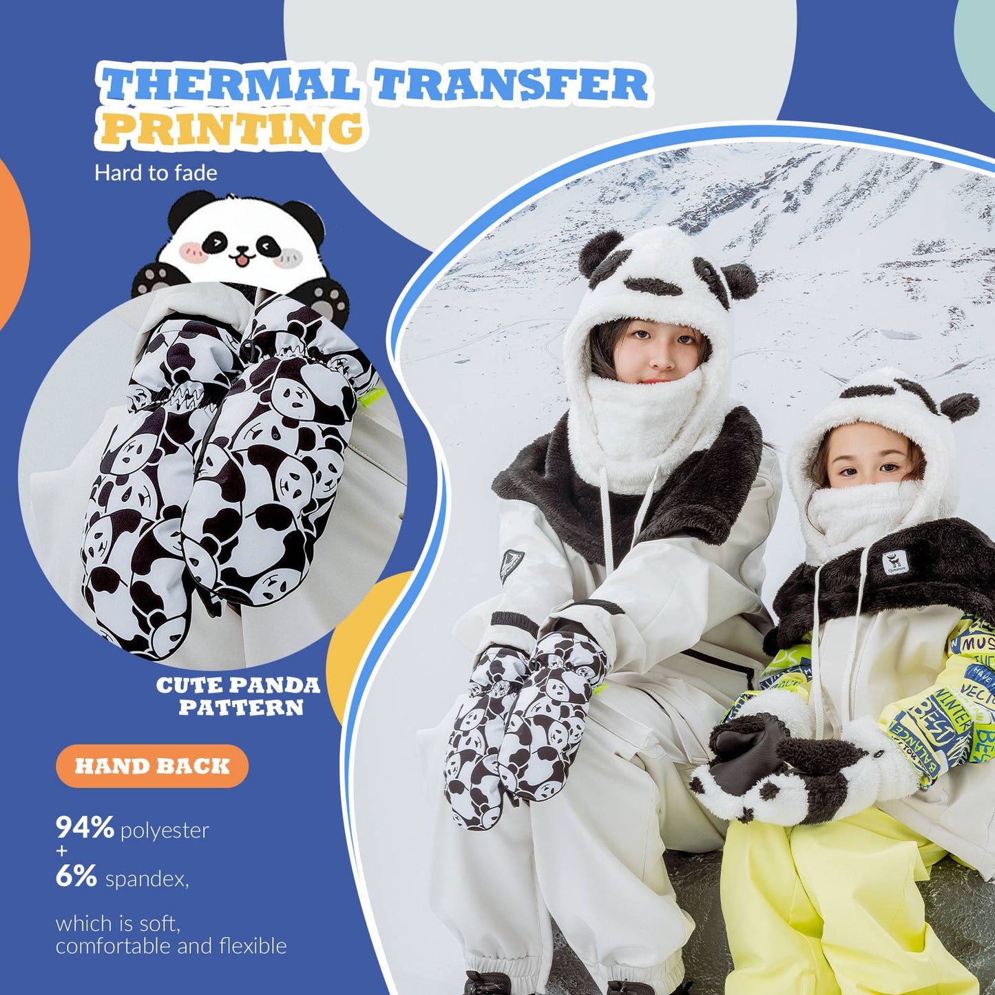 Luvas infantis à prova de vento, impermeáveis e quentes para neve e esqui.