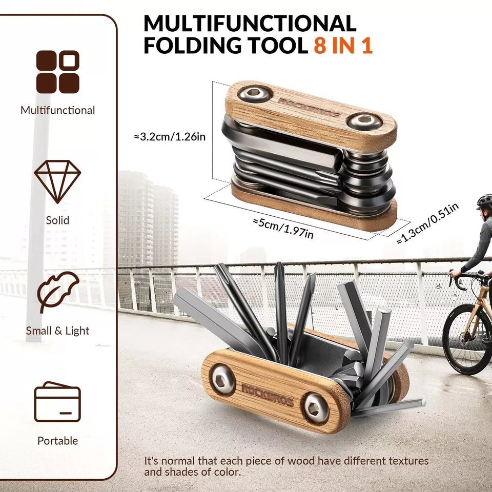 Ferramenta de reparo de bicicletas ROCKBROS 8 em 1 multiferramenta de madeira de aço inoxidável