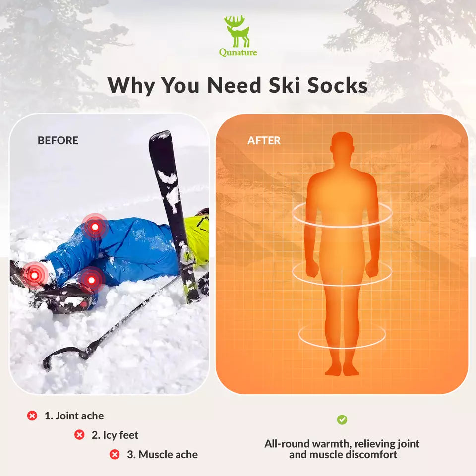 Qunature 1 par de meias de esqui, meias de esqui unissex para esqui, snowboard, esportes de inverno