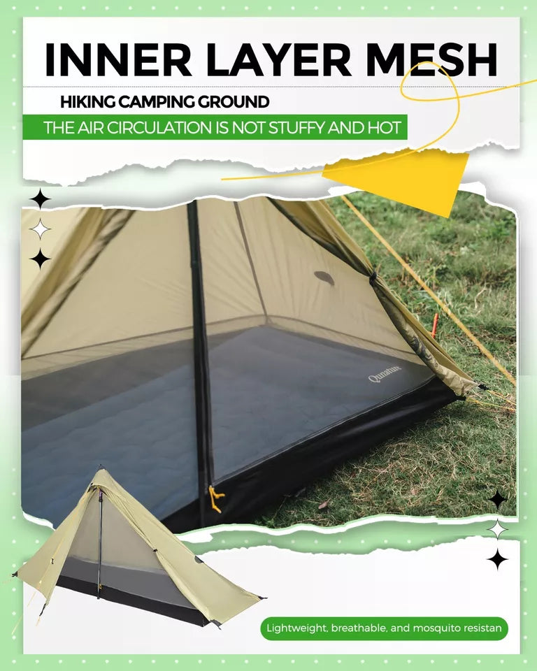Qunature Tenda de trekking para 1 homem Tenda de acampamento ultraleve à prova d'água 230 * 180 cm