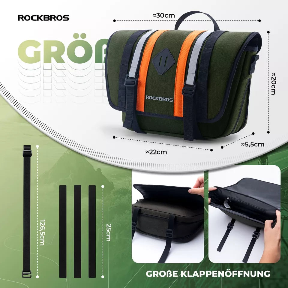 Bolsa para guidão ROCKBROS 2.5L-4L bolsa frontal para bicicleta bolsa transversal com alça de ombro verde