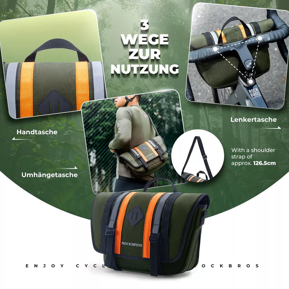 Bolsa para guidão ROCKBROS 2.5L-4L bolsa frontal para bicicleta bolsa transversal com alça de ombro verde