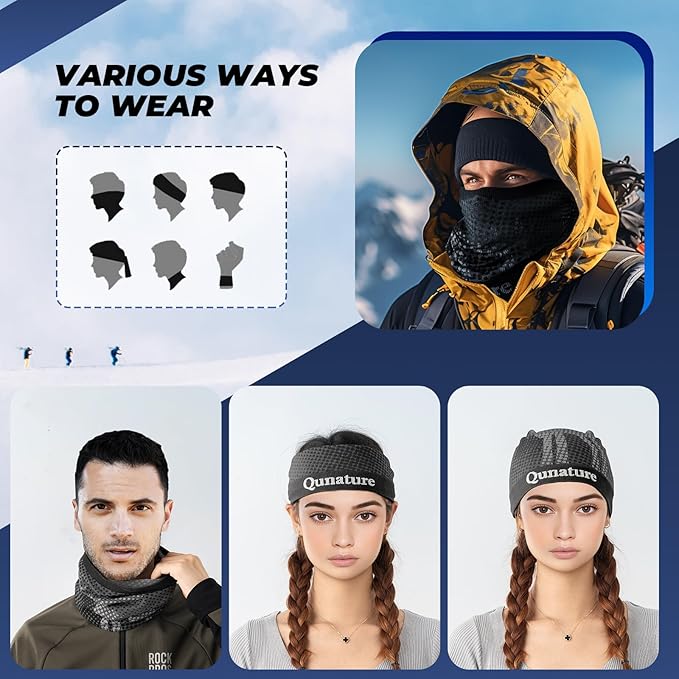 Qunature Cachecol multifuncional Cachecol tubular Cachecol de inverno à prova de vento elástico respirável aquecedor de pescoço feminino e masculino para esportes ao ar livre, esqui, corrida, ciclismo, caminhada