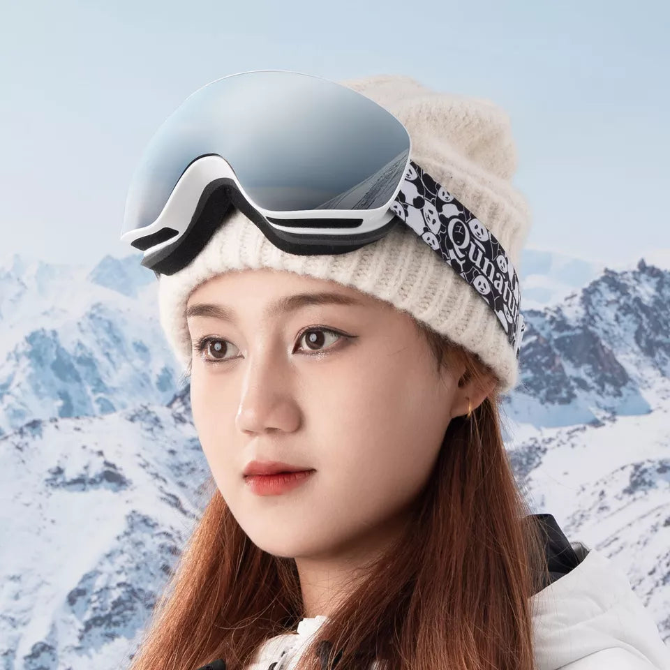 Óculos de esqui Qunature, óculos de snowboard para crianças e adultos que usam óculos antiembaçantes