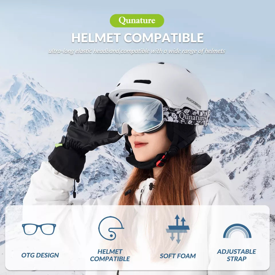 Óculos de esqui Qunature, óculos de snowboard para crianças e adultos que usam óculos antiembaçantes