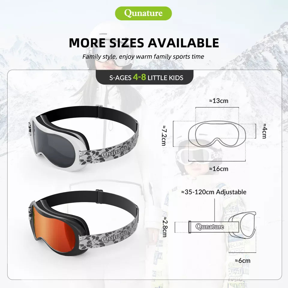 Óculos de esqui Qunature, óculos de snowboard para crianças e adultos que usam óculos antiembaçantes