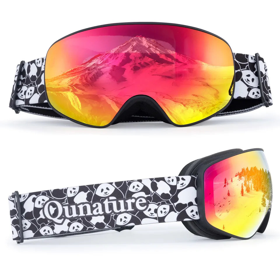 Óculos de esqui Qunature, óculos de snowboard para crianças e adultos que usam óculos antiembaçantes