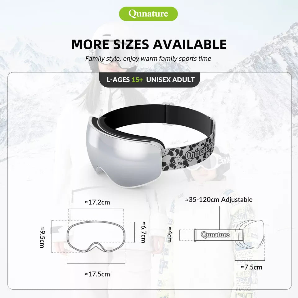 Óculos de esqui Qunature, óculos de snowboard para crianças e adultos que usam óculos antiembaçantes