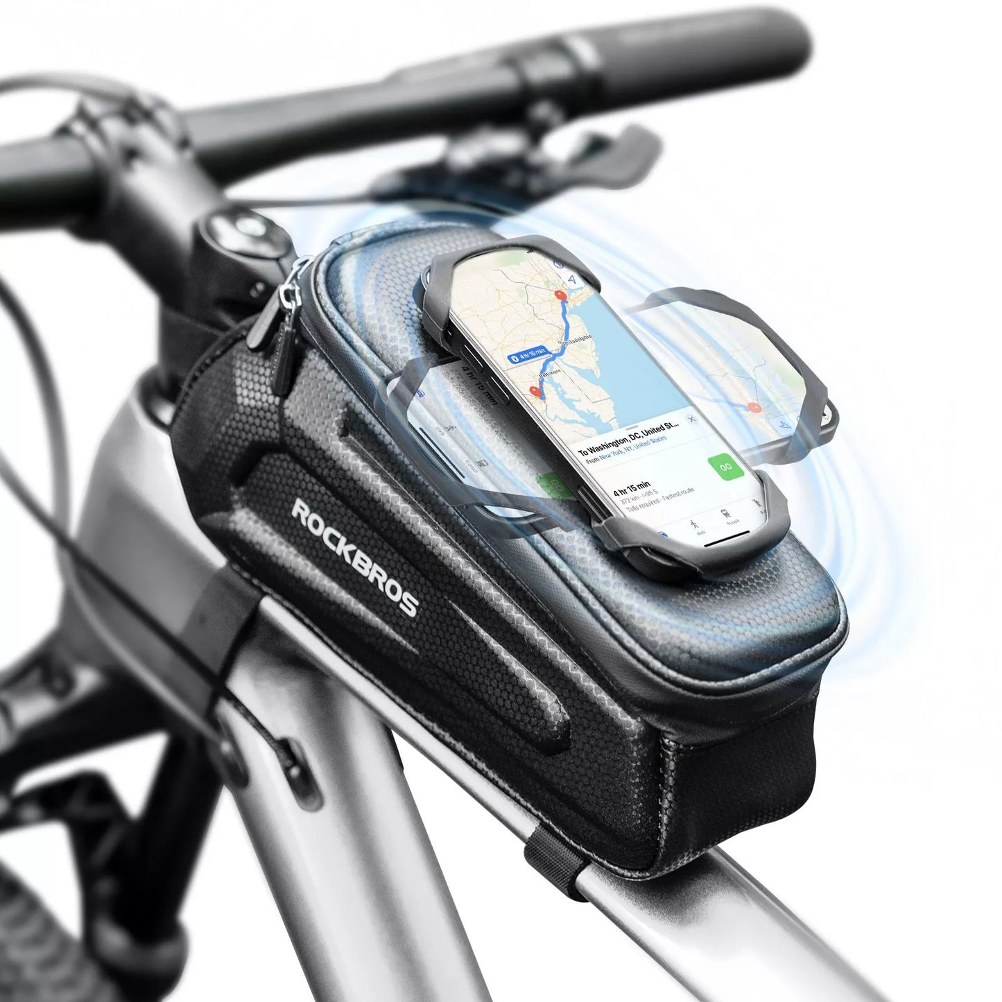 Bolsa para bicicleta ROCKBROS Bolsa com estrutura rígida de 1,5L com suporte para celular de até 6,5 polegadas