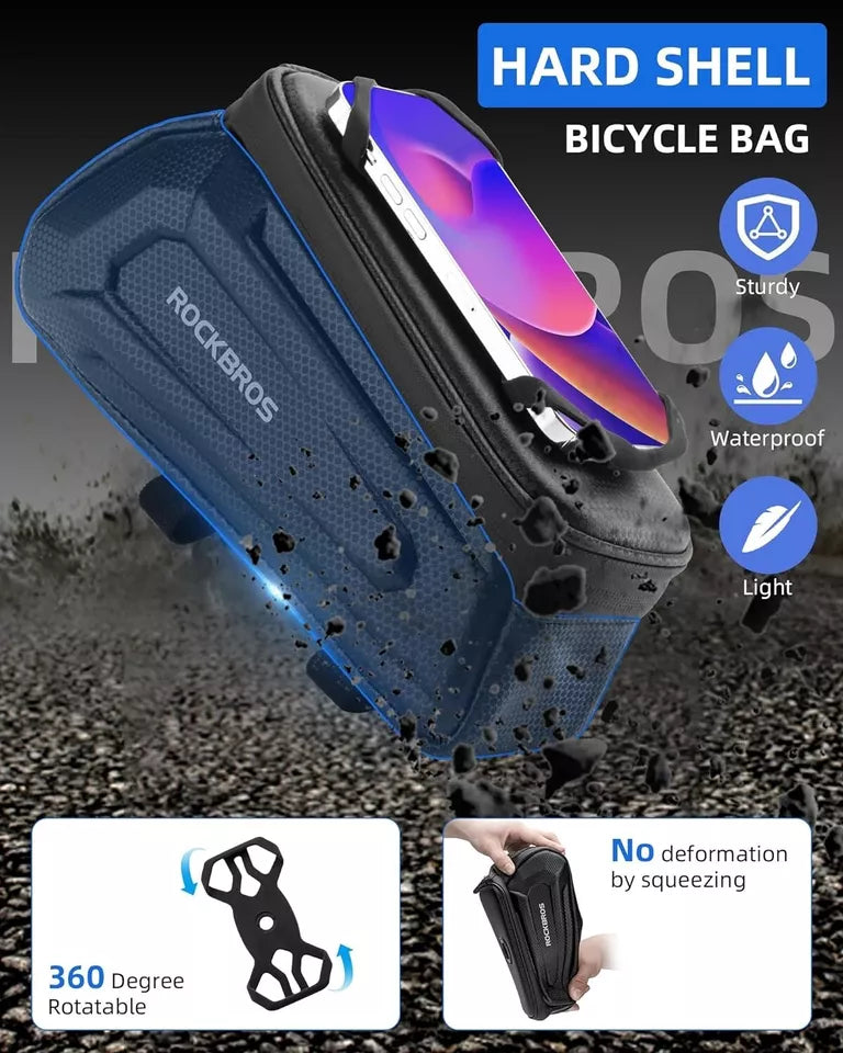 Bolsa para bicicleta ROCKBROS Bolsa com estrutura rígida de 1,5L com suporte para celular de até 6,5 polegadas