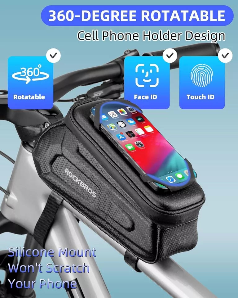 Bolsa para bicicleta ROCKBROS Bolsa com estrutura rígida de 1,5L com suporte para celular de até 6,5 polegadas