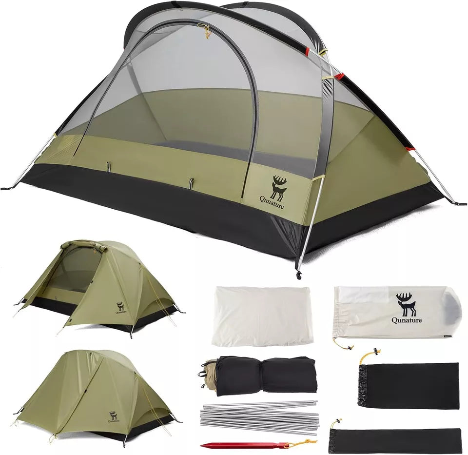 Tenda de acampamento Qunature para 2 pessoas, mochila, barraca à prova d'água com estrutura X