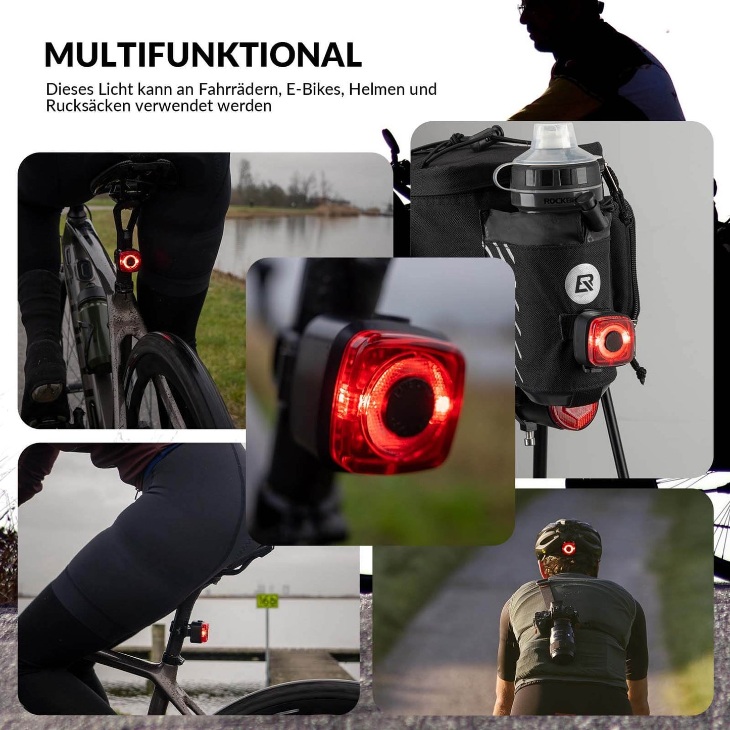 Luz traseira para bicicleta, à prova d'água IPX5, recarregável via USB-C, da ROCKBROS.