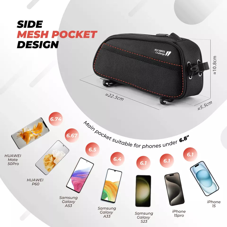 Bolsa de quadro ROCKBROS com furo para fone de ouvido bolsa de tubo superior para quadro de bicicleta MTB