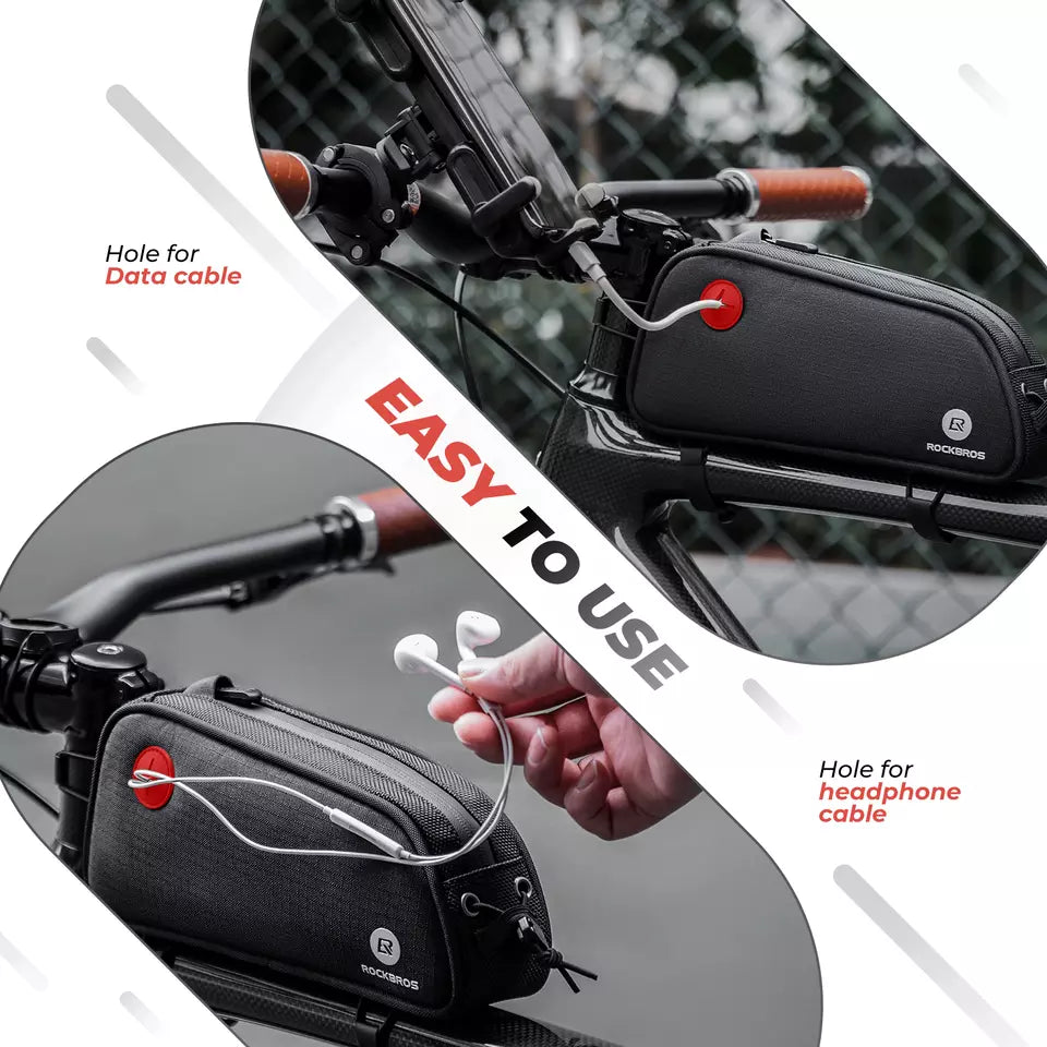 Bolsa de quadro ROCKBROS com furo para fone de ouvido bolsa de tubo superior para quadro de bicicleta MTB