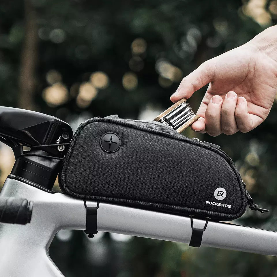 Bolsa de quadro ROCKBROS com furo para fone de ouvido bolsa de tubo superior para quadro de bicicleta MTB
