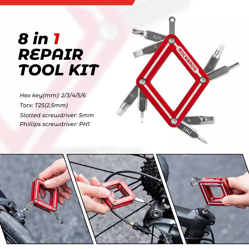 Ferramenta multifuncional de bicicleta ROCKBROS 8 em 1 para reparo de ferramentas dobráveis