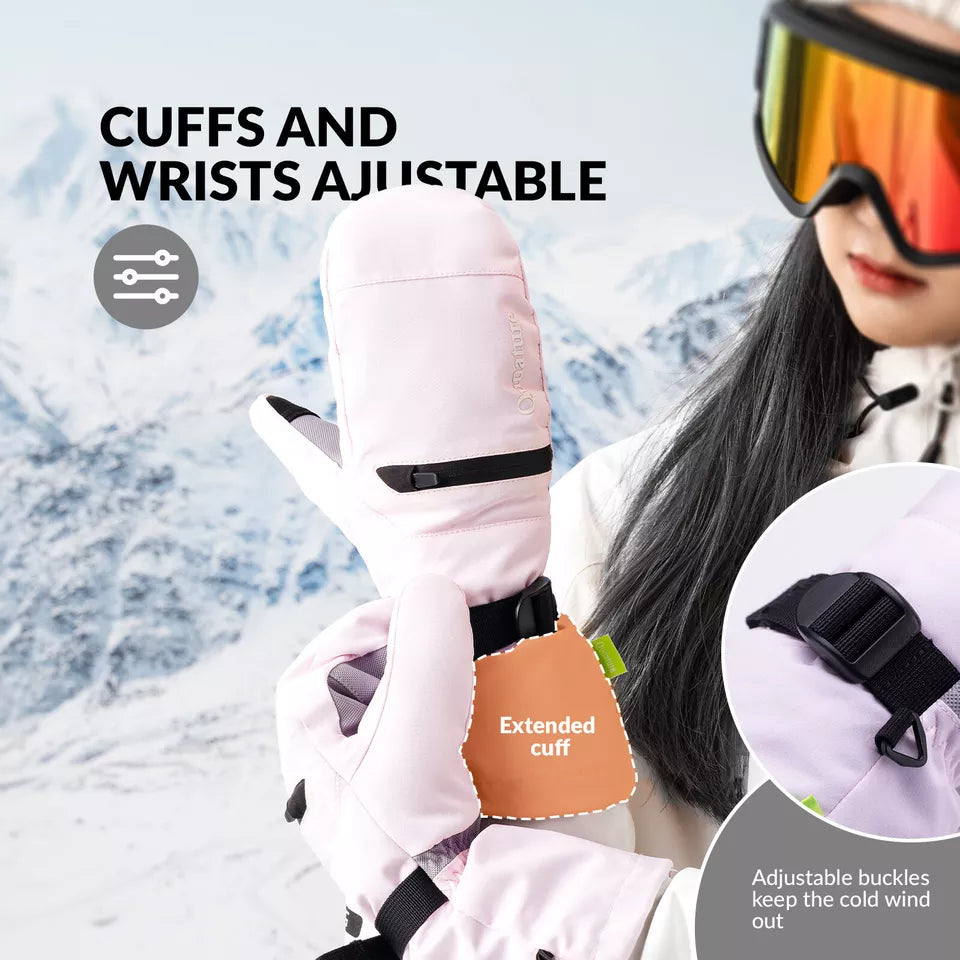 Qunature Luvas de esqui quentes Luvas de snowboard impermeáveis XS-XL feminino/masculino