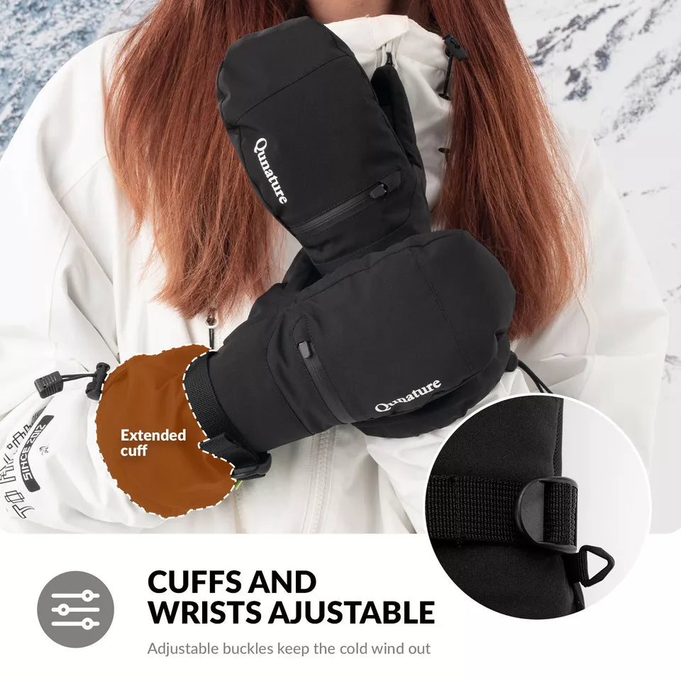 Qunature Luvas de esqui quentes Luvas de snowboard impermeáveis XS-XL feminino/masculino