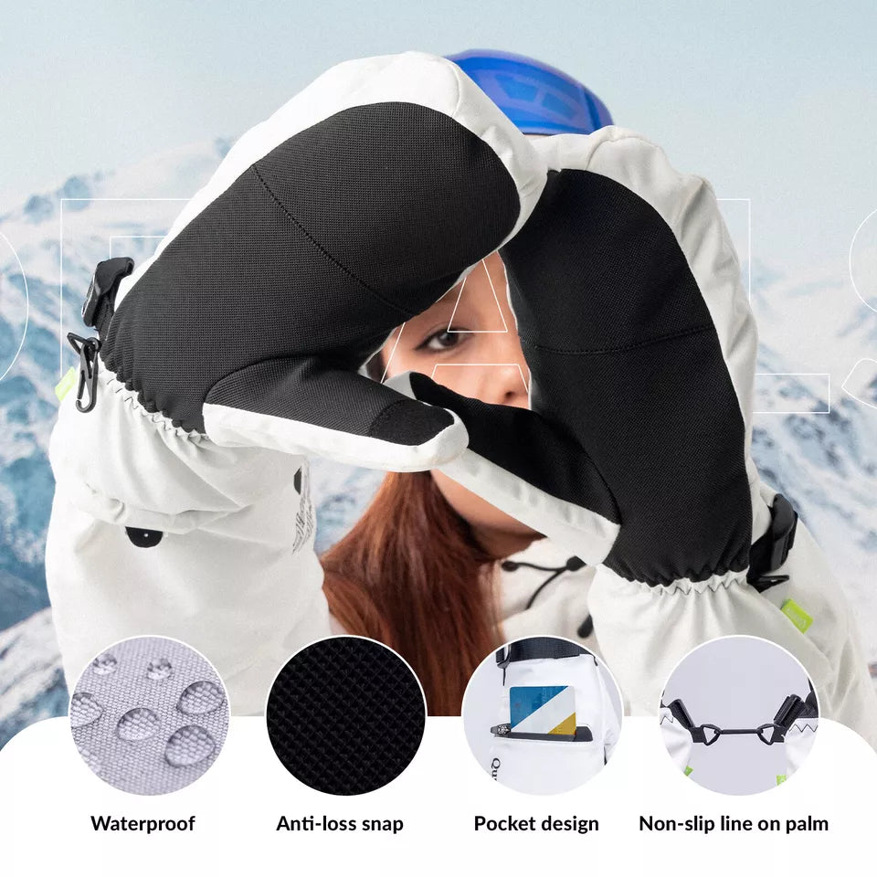Qunature Luvas de esqui quentes Luvas de snowboard impermeáveis XS-XL feminino/masculino