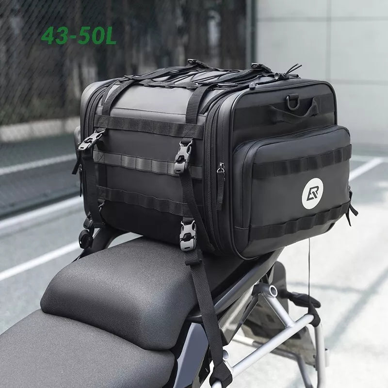 Bolsa traseira para motocicleta ROCKBROS 50L com capa de chuva, bolsa de assento em PVC atrás dobrável