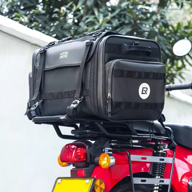 Bolsa traseira para motocicleta ROCKBROS 50L com capa de chuva, bolsa de assento em PVC atrás dobrável