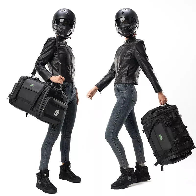 Bolsa traseira para motocicleta ROCKBROS 50L com capa de chuva, bolsa de assento em PVC atrás dobrável