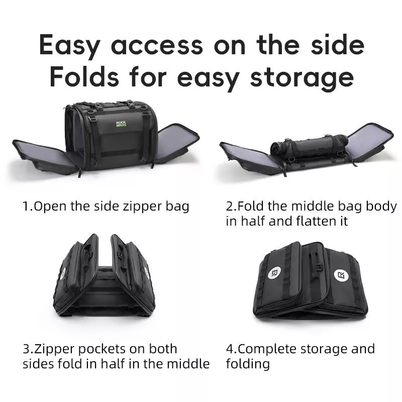 Bolsa traseira para motocicleta ROCKBROS 50L com capa de chuva, bolsa de assento em PVC atrás dobrável